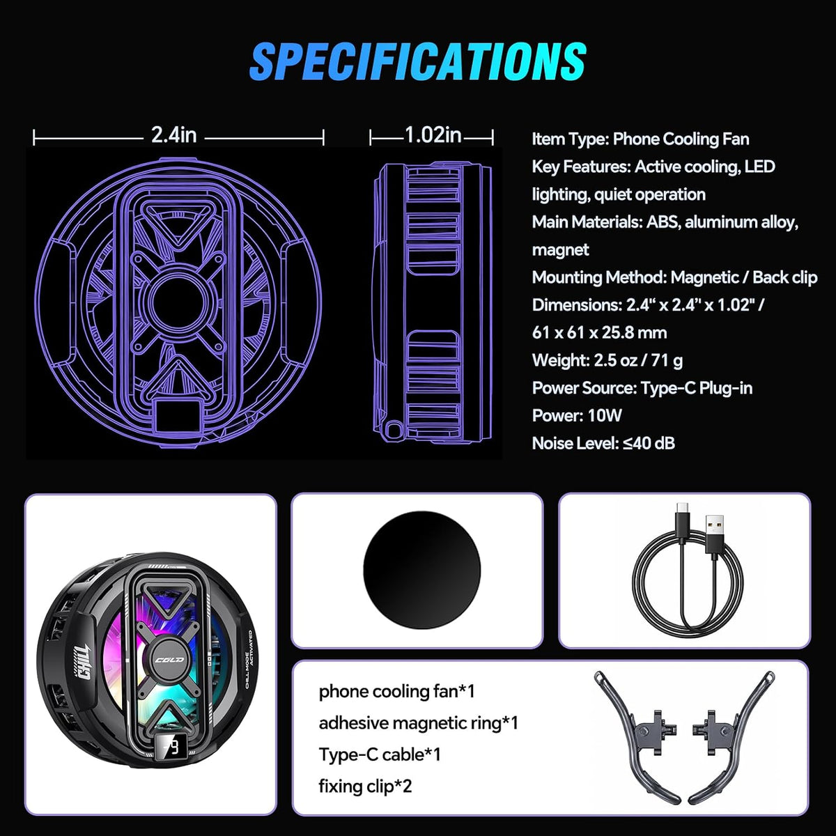 Phone Cooler, Cooling Fan for Phone, Magnetic Cell Phone Cooler for Gaming