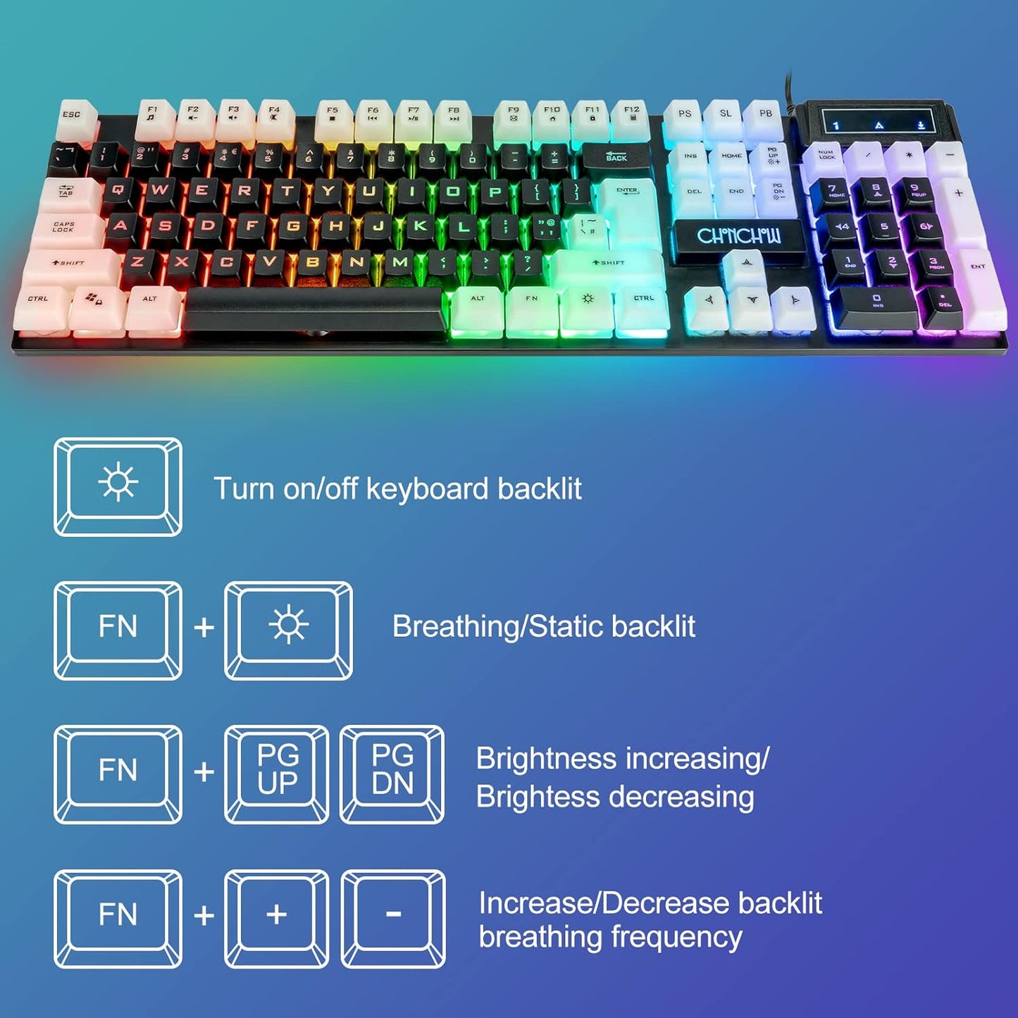 CHONCHOW USB Wired Keyboad and Mouse Combo, Full Size Rainbow LED Light Up Backlit Color Gamer Keyboard and Mouse Set, Mouse and Keyboard Combo for Computer Laptop Xbox PS4 PS5 Gaming and Work - CHONCHOW