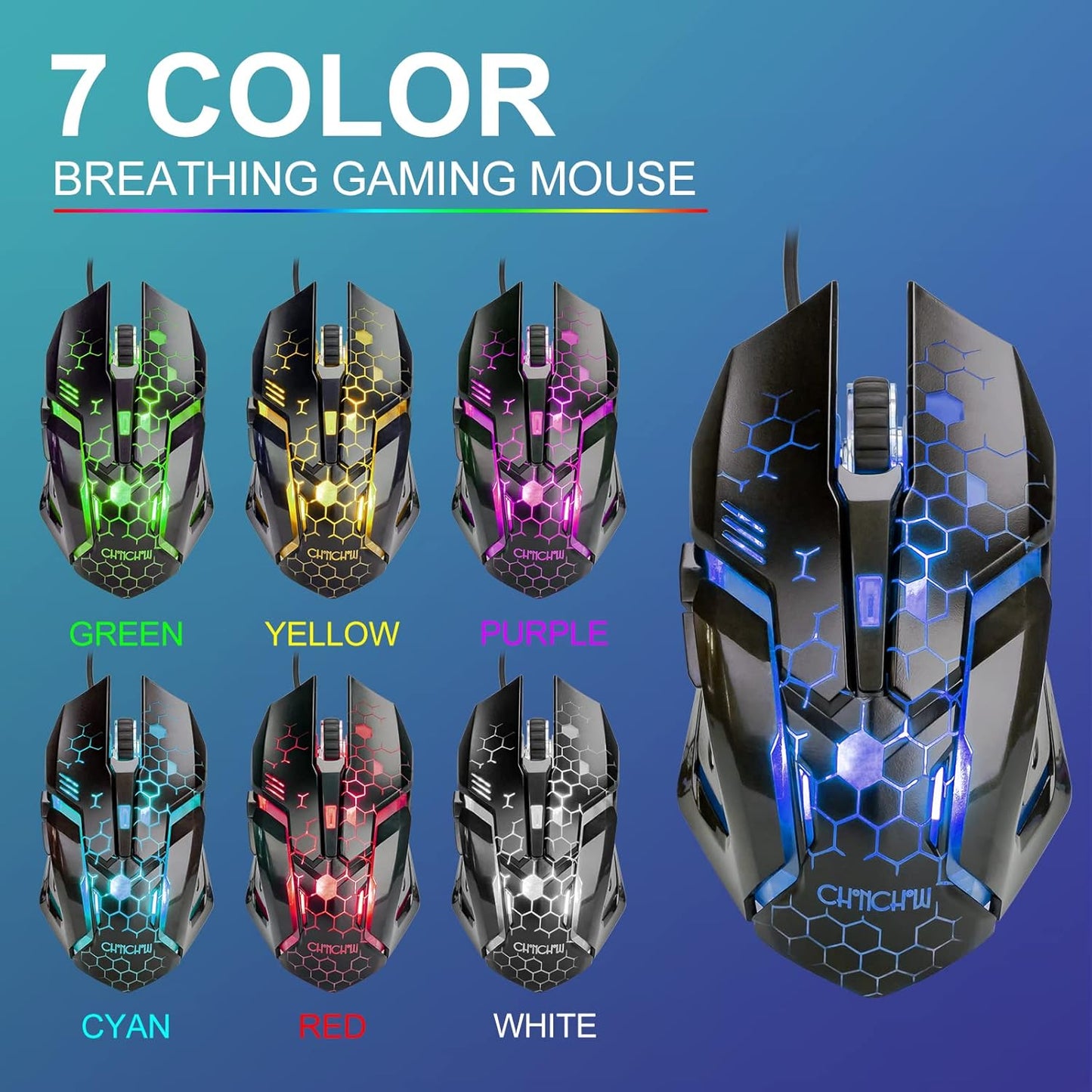 CHONCHOW USB Wired Keyboad and Mouse Combo, Full Size Rainbow LED Light Up Backlit Color Gamer Keyboard and Mouse Set, Mouse and Keyboard Combo for Computer Laptop Xbox PS4 PS5 Gaming and Work - CHONCHOW