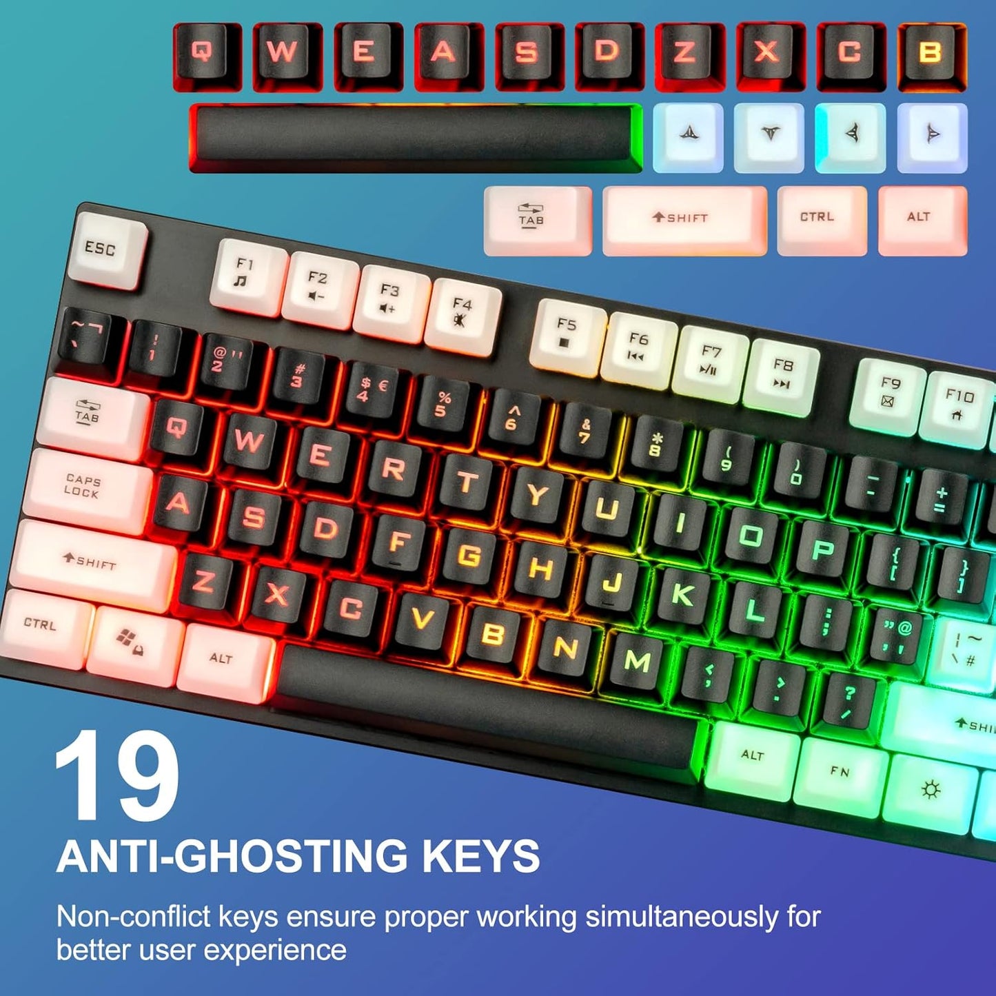 CHONCHOW USB Wired Keyboad and Mouse Combo, Full Size Rainbow LED Light Up Backlit Color Gamer Keyboard and Mouse Set, Mouse and Keyboard Combo for Computer Laptop Xbox PS4 PS5 Gaming and Work - CHONCHOW