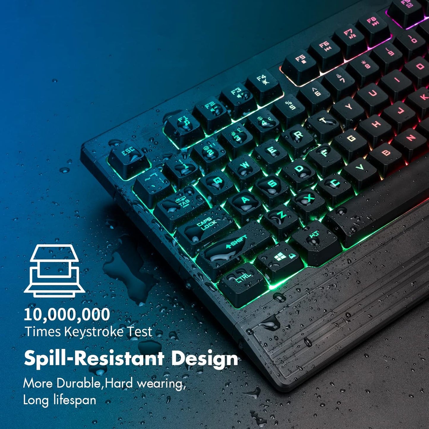 CHONCHOW Ergonomic LED Rainbow Keyboard for Game and Work, USB Wired Light Up Backlit Gaming Keyboard with Wrist Rest, 104 Key Quiet RGB Keyboard for PC Xbox PS4 PS5 Laptop - CHONCHOW
