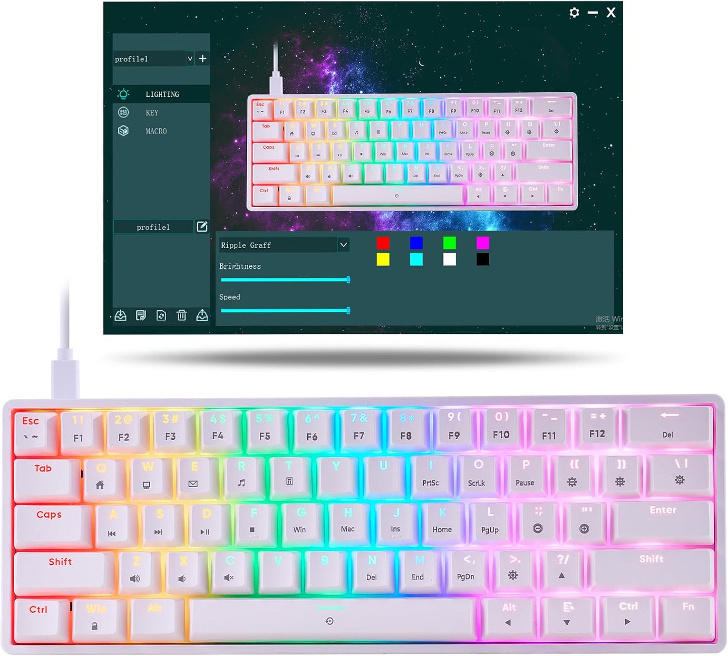 Mechanical 60% Keyboard RGB 1680M Color Backlit Compact Mini 61 Key Blue Switch Portable Keypad Compatible with Windows iMac Laptop PC Computer Office Gamer(White) - CHONCHOW