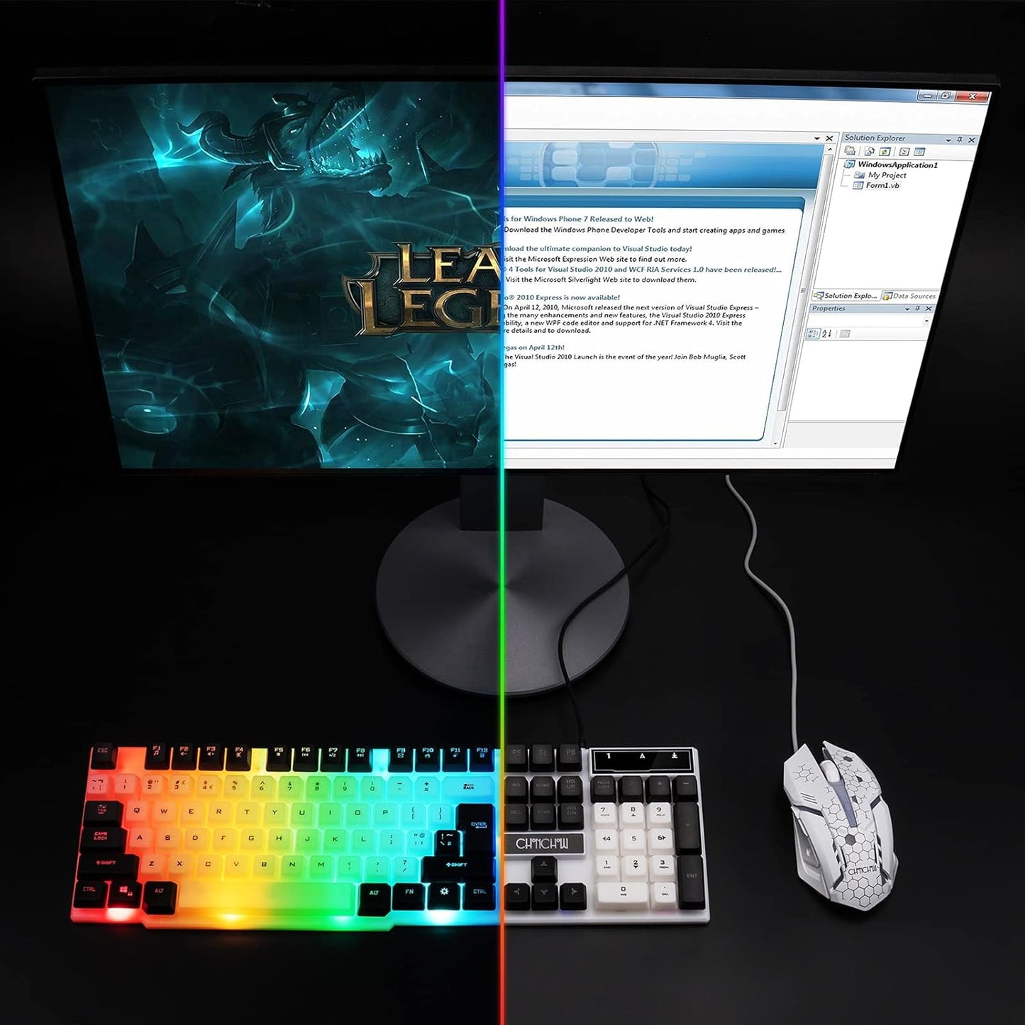 CHONCHOW Gaming Keyboard Mouse Combo Rainbow LED Backlit Ambient Light Illuminated Character Wired USB Keyboard Mice Compatible with Windows XP/7/10 iMac MacBook PS4 PS5 Xbox one(White and Black) - CHONCHOW