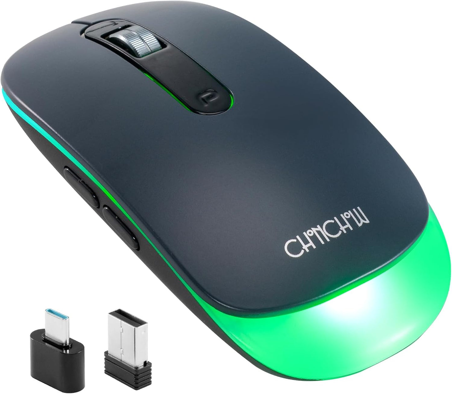 Wireless LED Mouse Rechargeable 2.4GHz/Bluetooth Multi Connect Method Silent Slim with Big Exchangeable Battery 1600DPi USB compatible with Mac Windows for PC laptop office with C-adapter cord manual - CHONCHOW