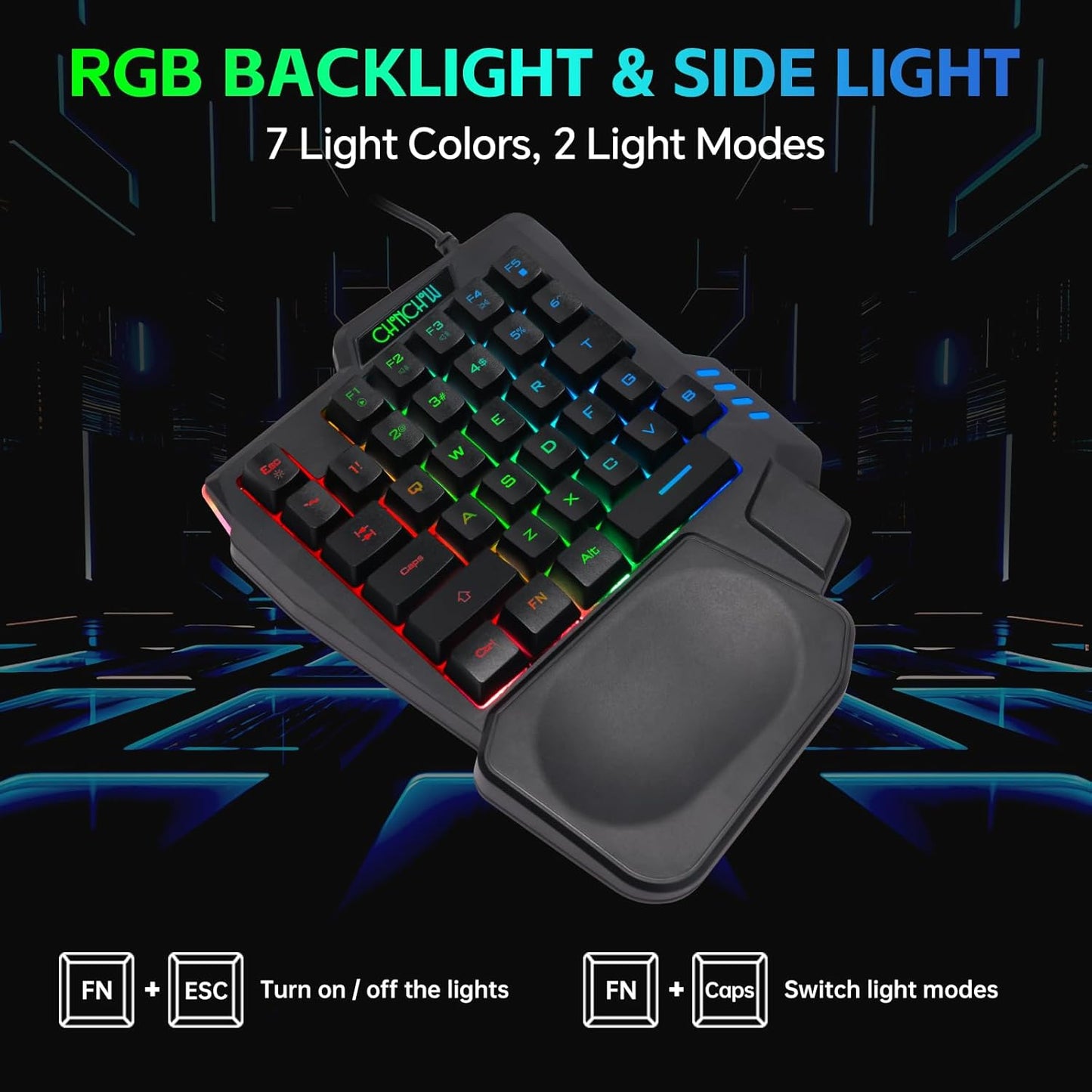 One Handed Half Keyboard Mouse USB Spilitter Type-C Adapter Gaming Combo with RGB LED Backlit 7200DPI CPI Customize 4 Port Adapter Mini Size Small Wired Set for LOL/Wow/fortnite/Dota/PUBG - CHONCHOW