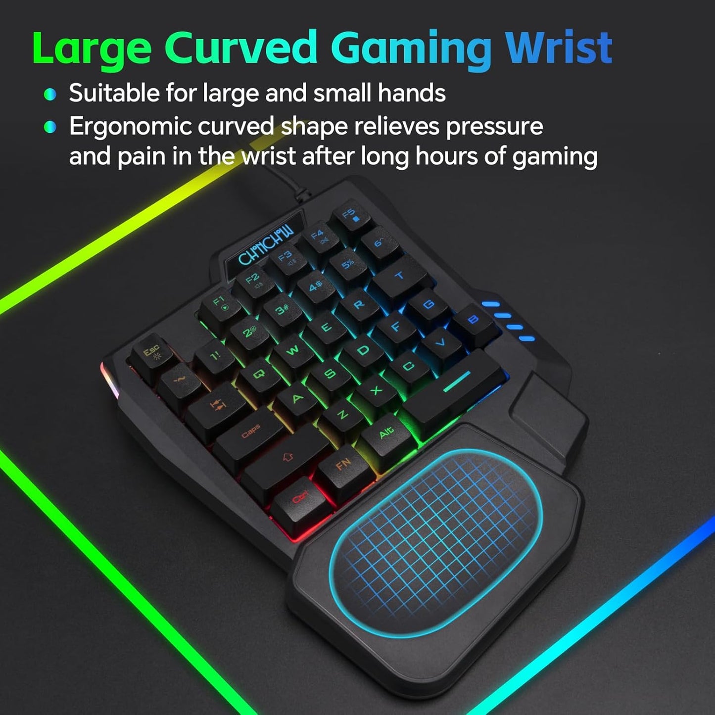 One Handed Half Keyboard Mouse USB Spilitter Type-C Adapter Gaming Combo with RGB LED Backlit 7200DPI CPI Customize 4 Port Adapter Mini Size Small Wired Set for LOL/Wow/fortnite/Dota/PUBG - CHONCHOW