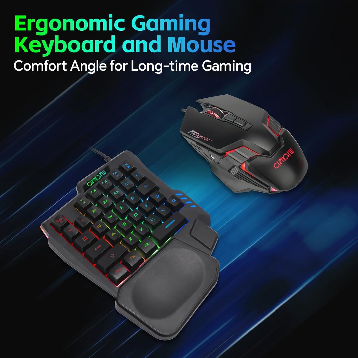 One Handed Half Keyboard Mouse USB Spilitter Type-C Adapter Gaming Combo with RGB LED Backlit 7200DPI CPI Customize 4 Port Adapter Mini Size Small Wired Set for LOL/Wow/fortnite/Dota/PUBG - CHONCHOW