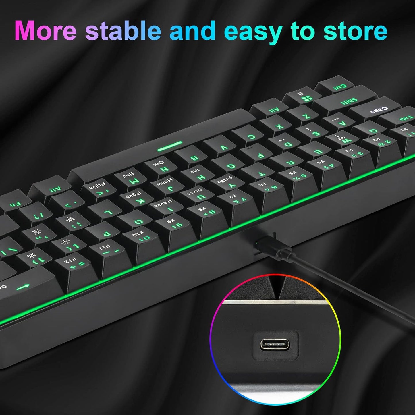 CHONCHOW Mechanical Mini Gaming Keyboard 60% Portable RGB Backlit with app Office Brown Switch Compact 61 Hotswap Key Macro Definiation Compatible with Windows Mac PC Laptop(Black) - CHONCHOW