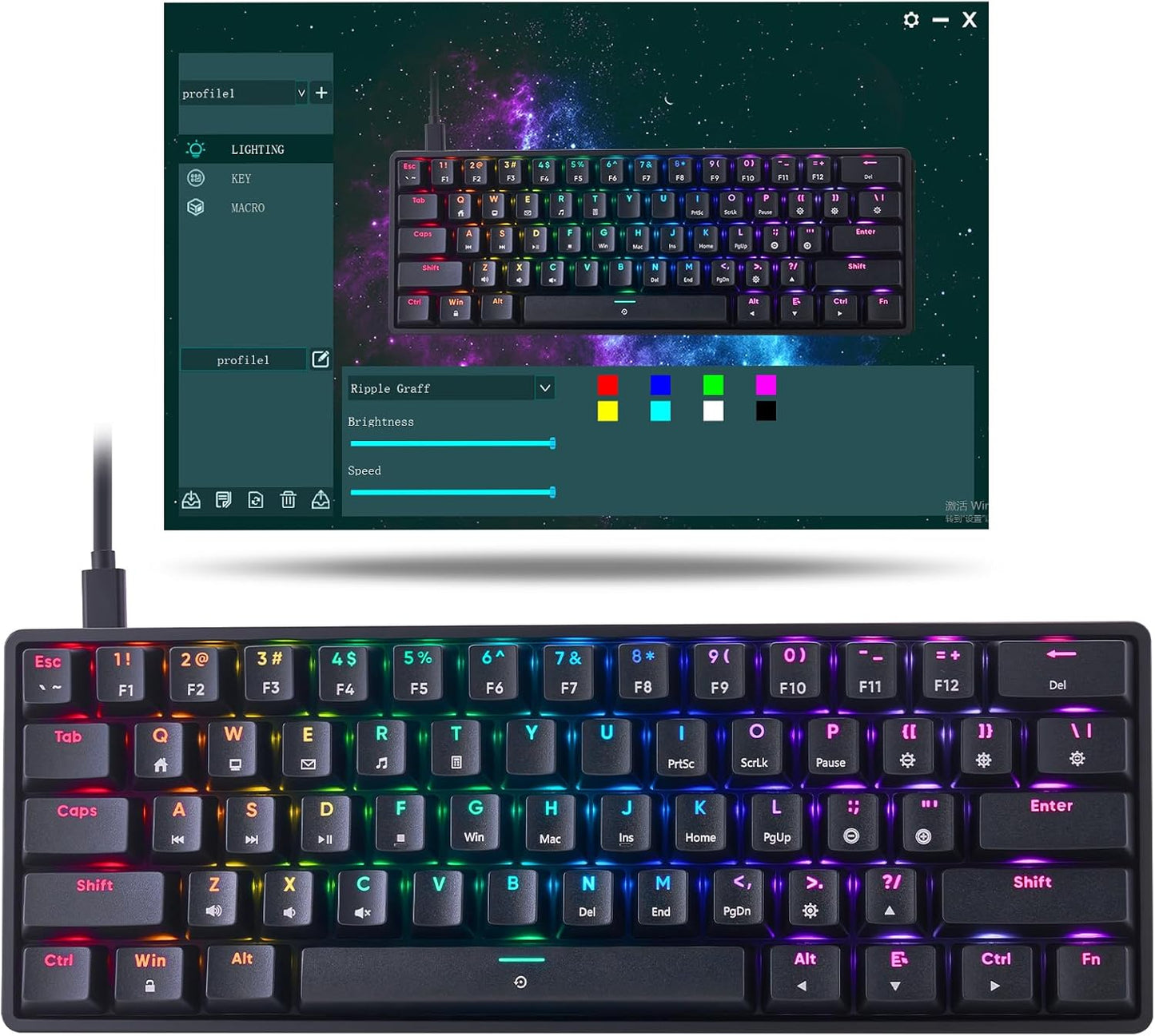 Mechanical 60% Gaming RGB Keyboard 61 Keys Wired USB DIY Customize Backlight Macro keypad Ultra-Compact Blue Switches Compatible with Windows Mac Linux Laptop PC Computer(Black) - CHONCHOW