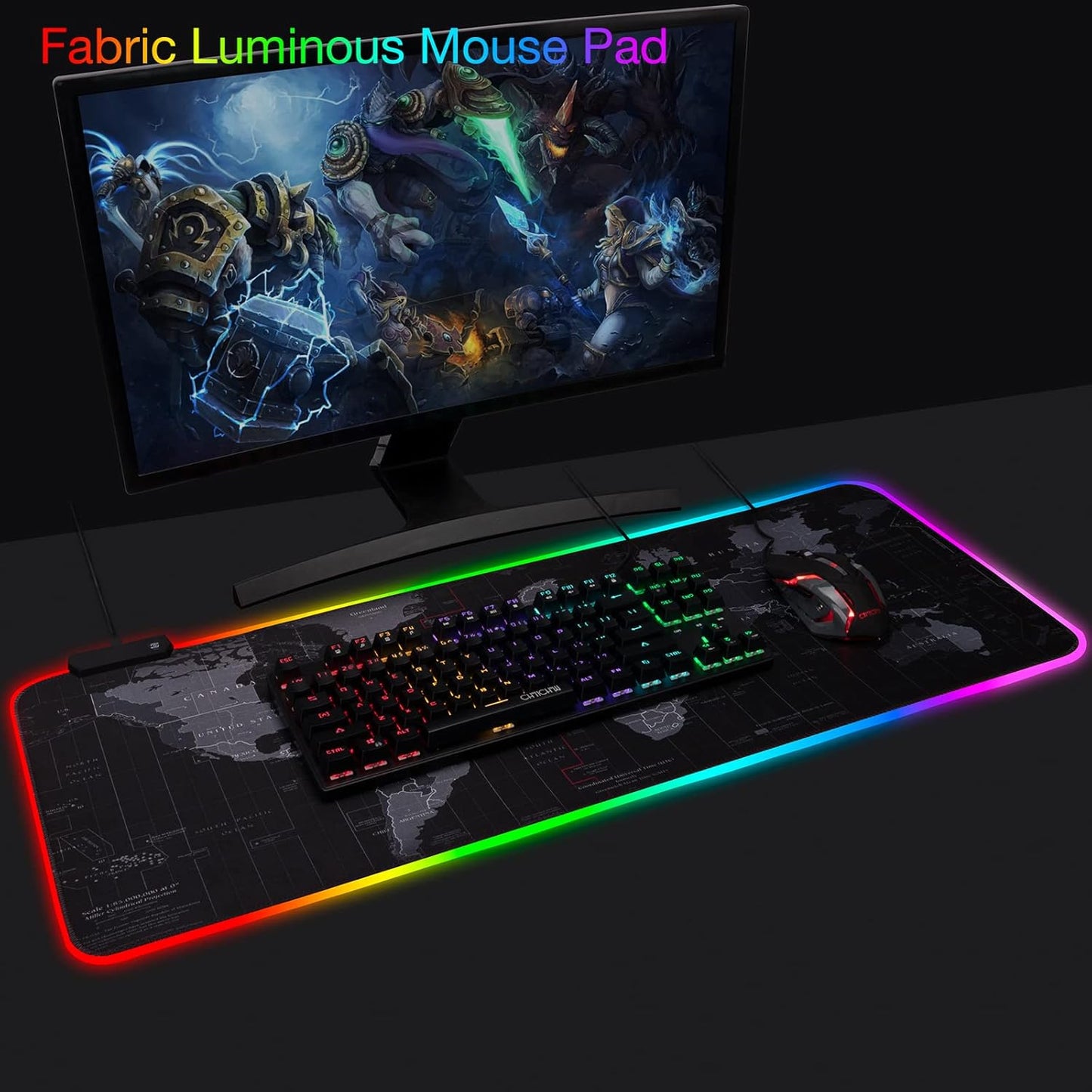 RGB Gaming Mouse Pad, Extra Large Gaming Mouse Mat for Gamer, Waterproof Office Desktop Mat with 14 Lighting Mode, Waterproof Desk Pad for PC Computer,Office (Map) - CHONCHOW