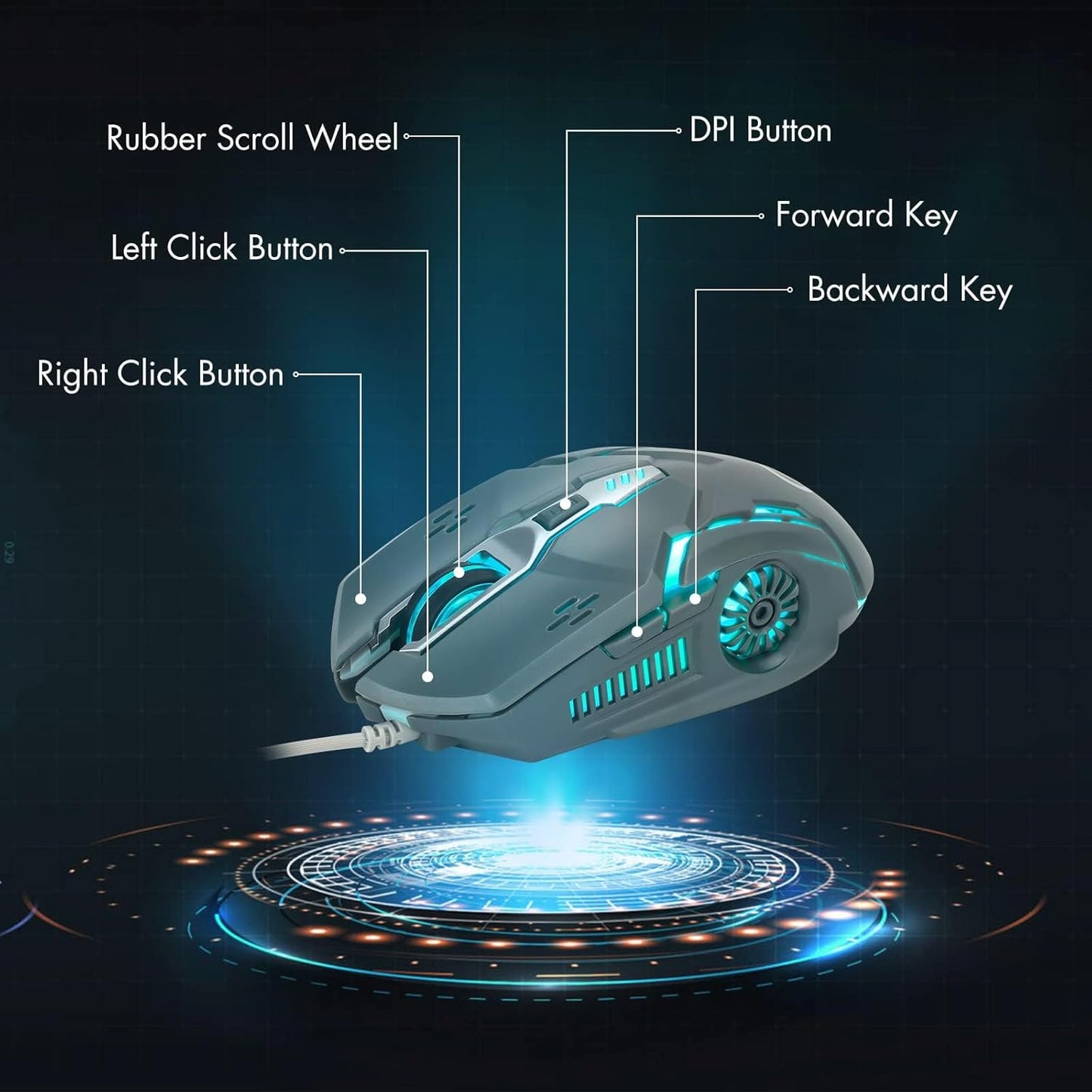CHONCHOW Gaming Mouse, Wired Mouse, Mouse for Laptops, 3200 DPI LED Backlight 6 Button, 7 Color Breathing Lights with 1.5M Cable for Gamers, Silent Click, Plug and Play (White) - CHONCHOW