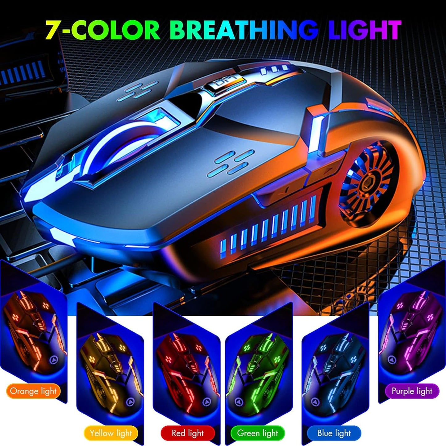 CHONCHOW Gaming Mouse, Wired Mouse, Mouse for Laptops, 3200 DPI LED Backlight 6 Button, 7 Color Breathing Lights with 1.5M Cable for Gamers, Silent Click, Plug and Play (White) - CHONCHOW
