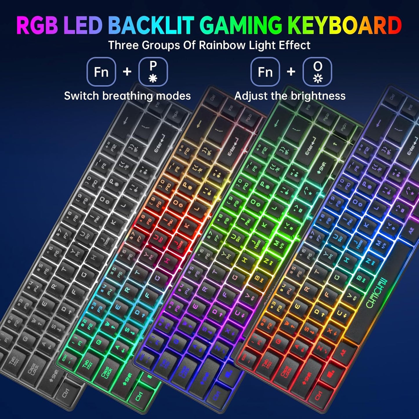 CHONCHOW 60% Wireless Gaming Keyboard and Mouse Combo,LED Backlit Rechargeable 2000mAh Battery, Portable 68 Keys Waterproof Small Compact Keyboard Mice for PC/Mac Gamer,Business Office - CHONCHOW