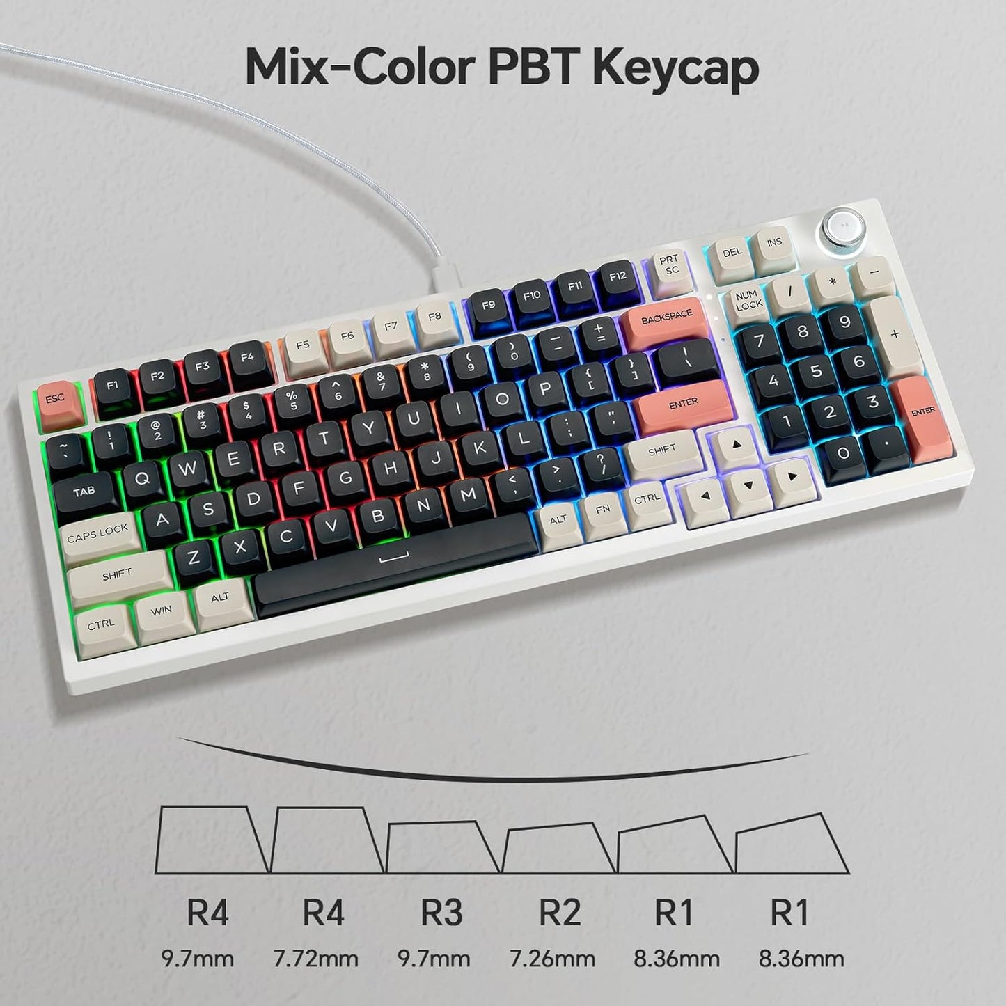 CHONCHOW AK98W Gaming Keyboard with Knob,Creamy Keyboard with Num pad, USB C Wired,Gasket Mount Acoustic Foam,RGB Backlit,Large Print PBT Key,Hot Swap, Silent Mechanical Keyboard for Win/Mac - CHONCHOW