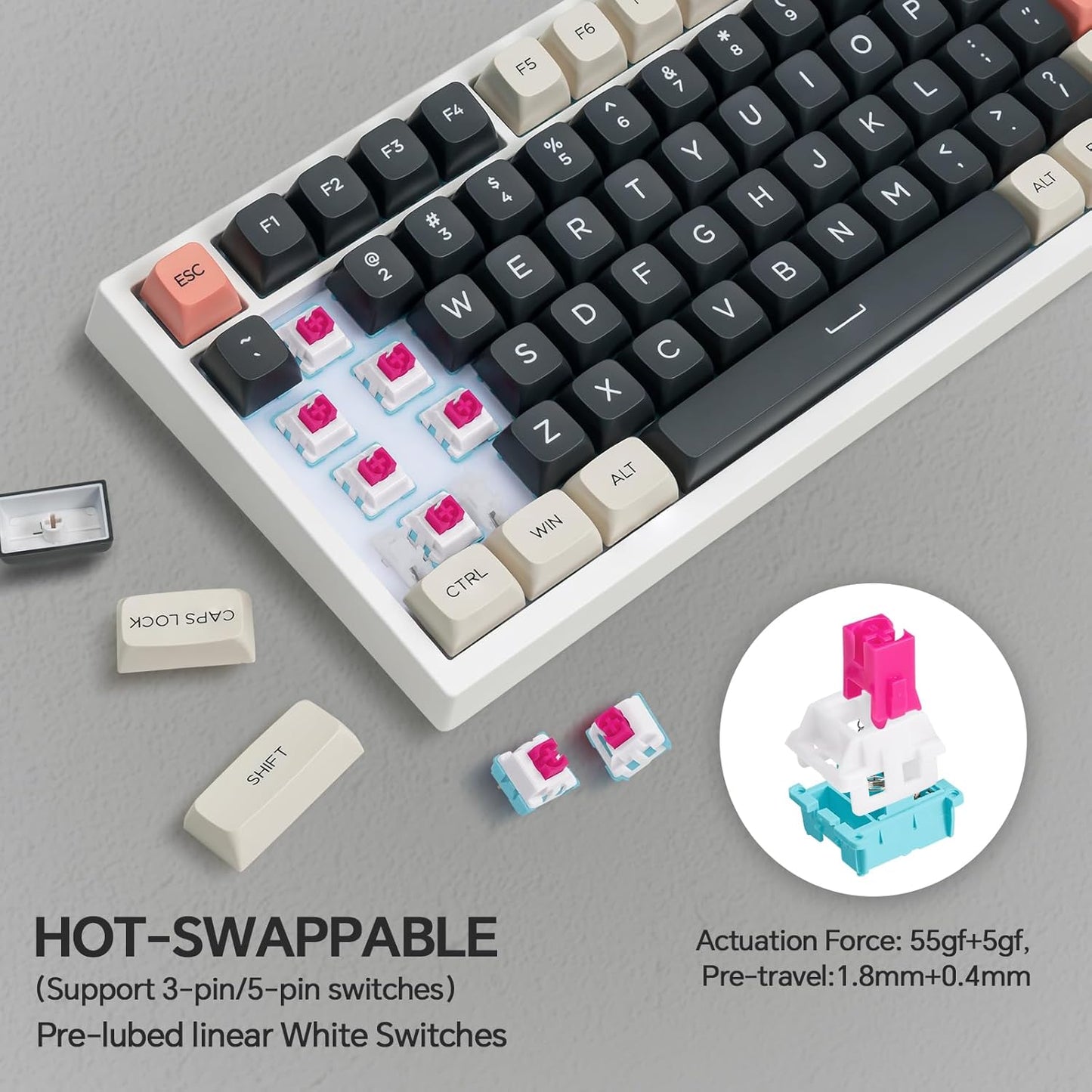 CHONCHOW AK98W Gaming Keyboard with Knob,Creamy Keyboard with Num pad, USB C Wired,Gasket Mount Acoustic Foam,RGB Backlit,Large Print PBT Key,Hot Swap, Silent Mechanical Keyboard for Win/Mac - CHONCHOW
