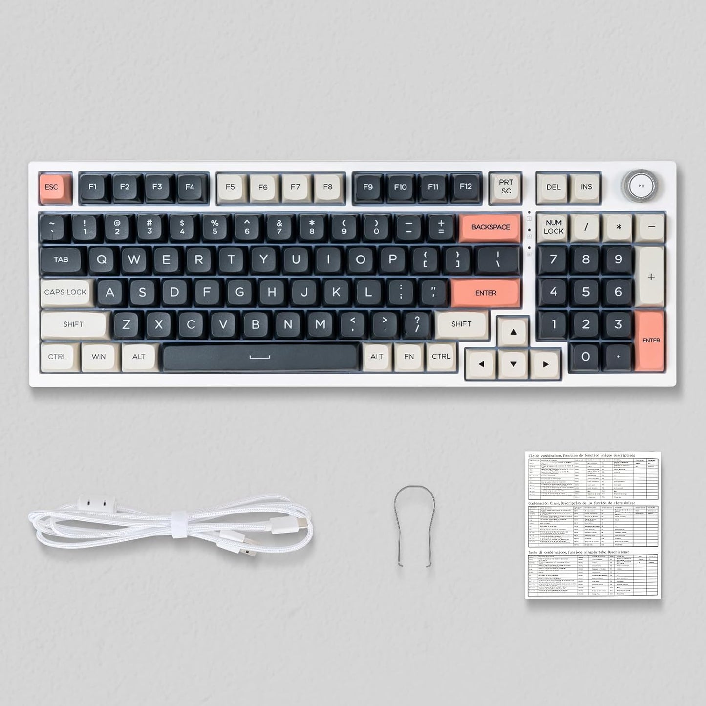 CHONCHOW AK98W Gaming Keyboard with Knob,Creamy Keyboard with Num pad, USB C Wired,Gasket Mount Acoustic Foam,RGB Backlit,Large Print PBT Key,Hot Swap, Silent Mechanical Keyboard for Win/Mac - CHONCHOW