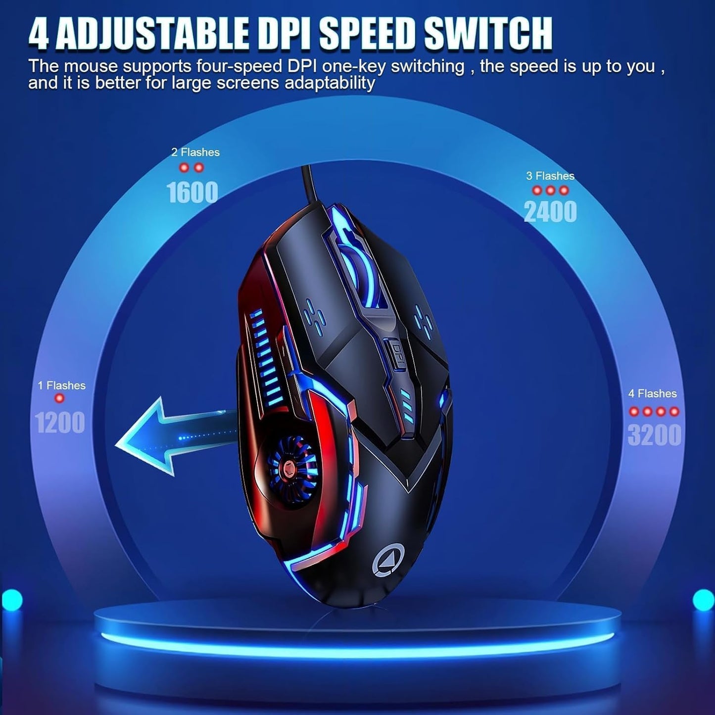 Silent Click Mouse, Gaming Mouse Wired, 6 Button, 4 Adjustable DPI Upto 3200 DPI, RGB Lighting, Compatibility for PC/Laptop/Mac, Wired Mouse Used for Games and Office (Black) (white(silent click)) - CHONCHOW