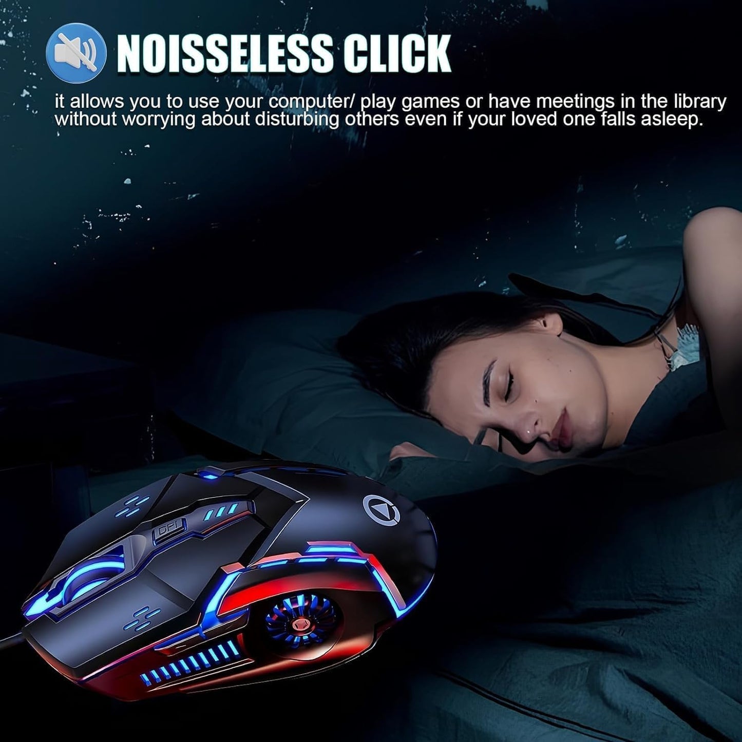 Silent Click Mouse, Gaming Mouse Wired, 6 Button, 4 Adjustable DPI Upto 3200 DPI, RGB Lighting, Compatibility for PC/Laptop/Mac, Wired Mouse Used for Games and Office (Black) (white(silent click)) - CHONCHOW