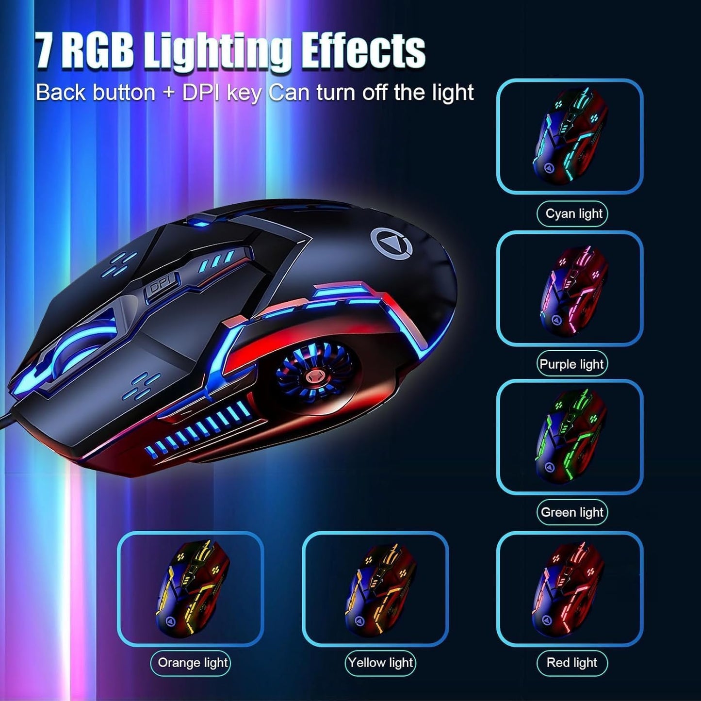 Silent Click Mouse, Gaming Mouse Wired, 6 Button, 4 Adjustable DPI Upto 3200 DPI, RGB Lighting, Compatibility for PC/Laptop/Mac, Wired Mouse Used for Games and Office (Black) (white(silent click)) - CHONCHOW