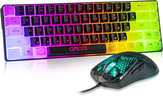 CHONCHOW 60% Gaming Keyboard and Mouse Combo, 68 Keys Wired LED RGB Backlit Black Gaming Keyboard and RGB Backlit Gaming Mouse, Small Light up Keyboard for PC Xbox PS4 Gamers and Work(Black-White) - CHONCHOW