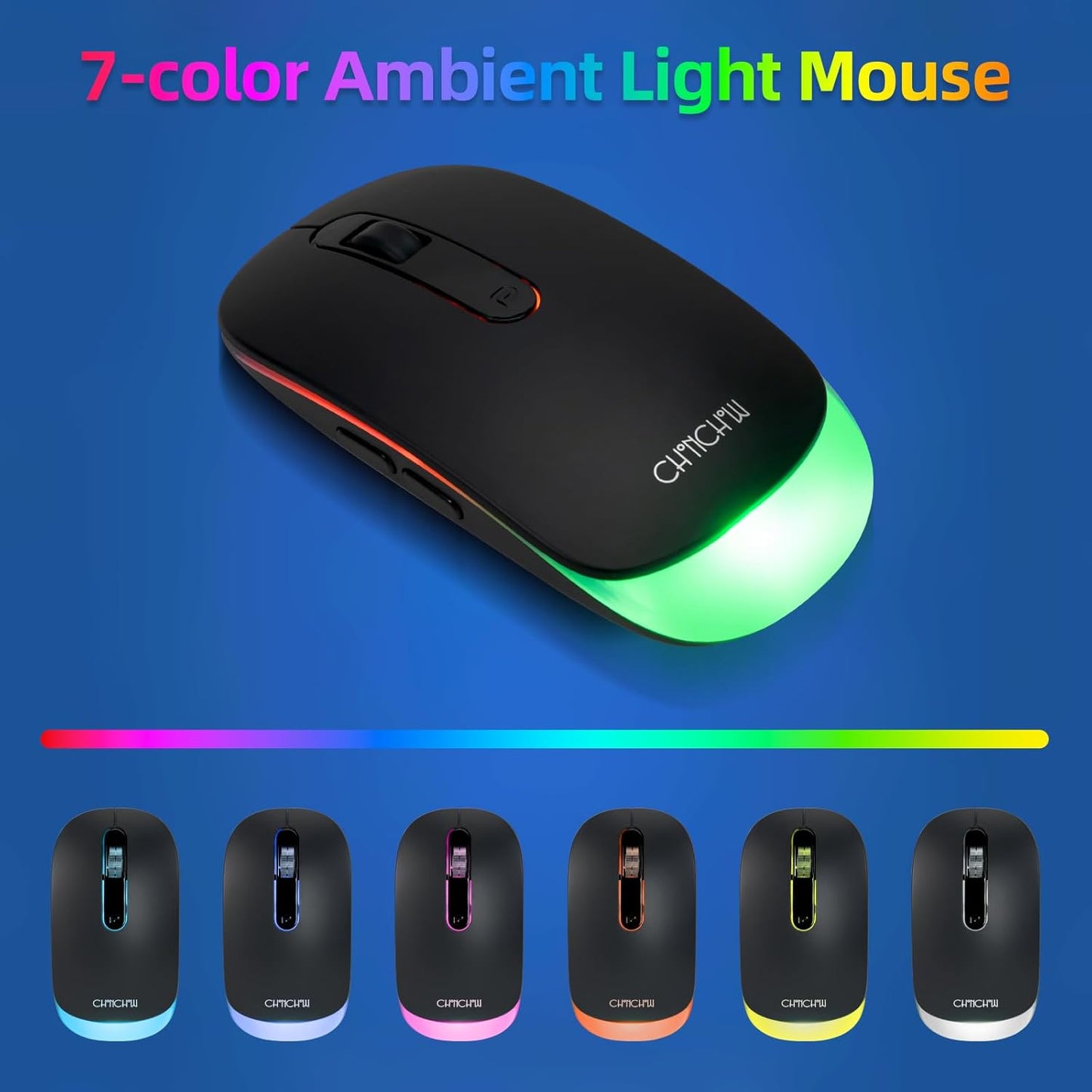 CHONCHOW Wireless Keyboard and Mouse Combo, Rechargeable Rainbow LED Light Up Wireless Keyboard and Mouse 2.4GHz Quiet for Mac, Windows, Laptop, PC Xbox PS4 PS5 (W301a) - CHONCHOW