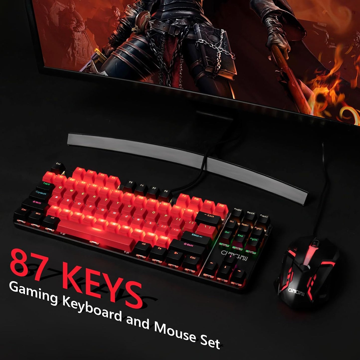 CHONCHOW Mechanical Gaming Keyboard and Mouse Combo, LED Backlit, Blue Switch, 87 Keys TKL, Hot Swappable Mechanical Keyboard, RGB Mouse 1200-4200 DPI for Ps4 Xbox PC Laptop Mac Windows - CHONCHOW