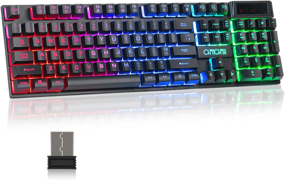 CHONCHOW Wireless Gaming Keyboard, 104 Key Rechargeable Rainbow LED Light Up Wireless Keyboard, for PC PS4 PS5 Xbox One Laptop, Teclado inalámbrico, (G221e) - CHONCHOW
