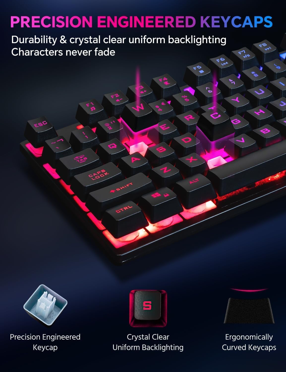 CHONCHOW Wireless Gaming Keyboard, 104 Key Rechargeable Rainbow LED Light Up Wireless Keyboard, for PC PS4 PS5 Xbox One Laptop, Teclado inalámbrico, (G221e) - CHONCHOW