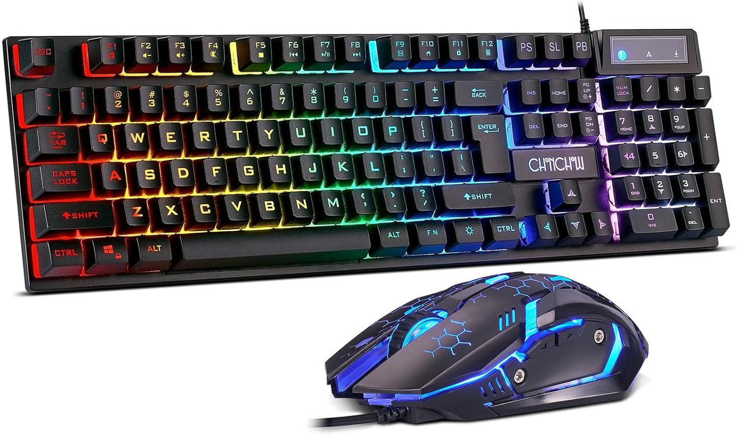 CHONCHOW Gaming Keyboard and Mouse Combo, USB Wired RGB Backlit, Mechanical Feel Anti-ghosting Keyboard 3200DPI Ergonomic Mouse, LED Gaming Set for Laptop PC PS4 Xbox Mac Game and Work
