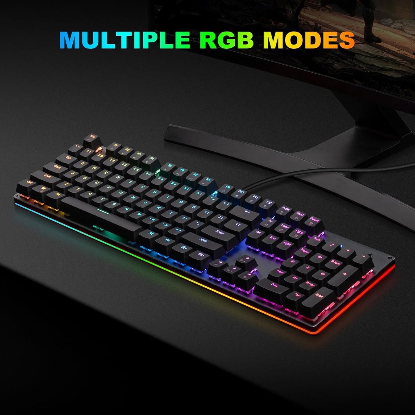 CHONCHOW Full Size Mechanical Keyboard Gaming with Red Switches, Wired USB 104 Keys RGB Gaming Keyboard Backlit with Number Pad/Anti-Ghosting for Xbox PS4 PS5 Mac PC Laptop Gamer-Black - CHONCHOW