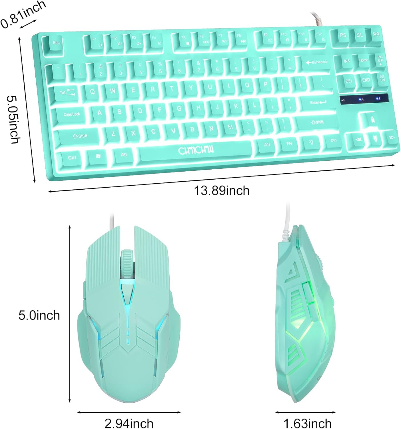 CHONCHOW LED Keyboard and Mouse Combo,Wired 87 Key Mechanical Feel Anti-ghosting Backlight Keyboard with Multimedia Keys for Windows, Mac Desktop/Laptop/PC (Blue) - CHONCHOW