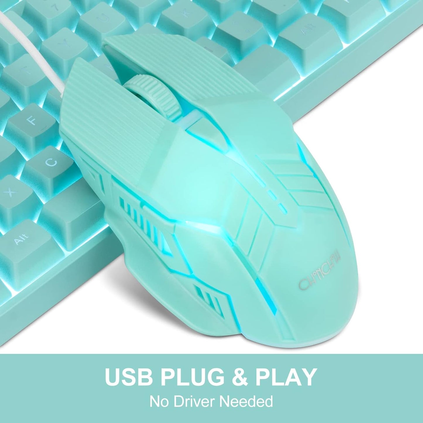 CHONCHOW LED Keyboard and Mouse Combo,Wired 87 Key Mechanical Feel Anti-ghosting Backlight Keyboard with Multimedia Keys for Windows, Mac Desktop/Laptop/PC (Blue) - CHONCHOW