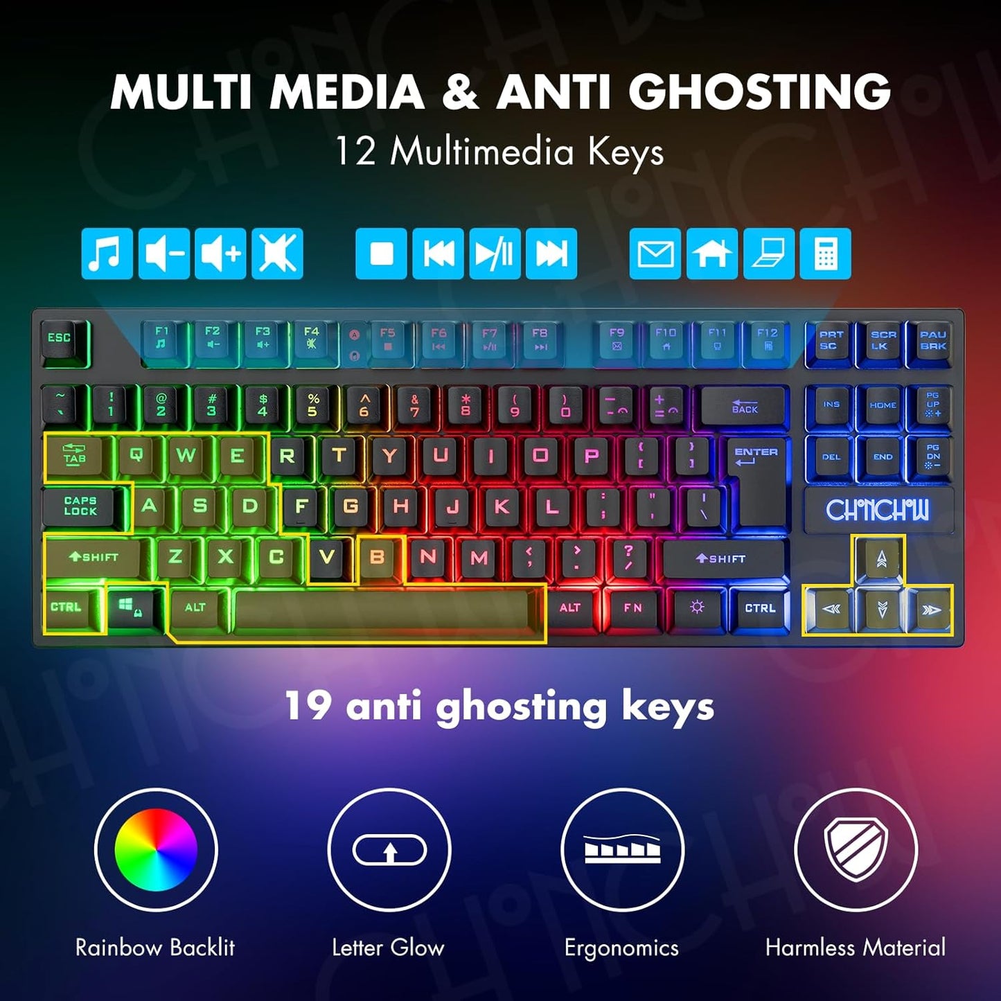 CHONCHOW Wireless Gaming Keyboard and Mouse Combo, Rechargeable 87 Key LED Light Up Keyboard Ergonomic Wireless Gaming Mouse, Backlit Wireless Gaming Mouse and Keyboard for Xbox PS4 PS4 PC Laptop - CHONCHOW