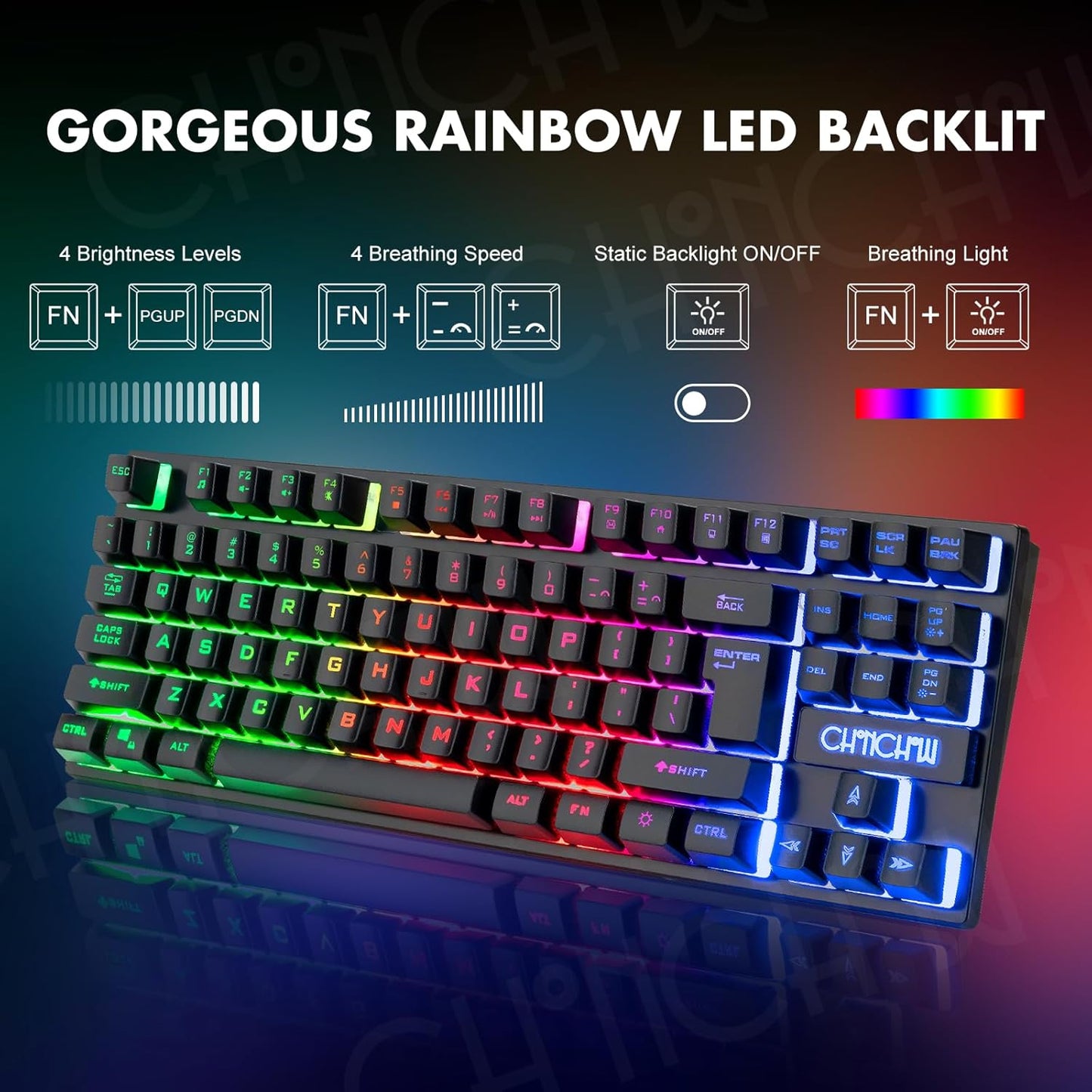 CHONCHOW Wireless Gaming Keyboard and Mouse Combo, Rechargeable 87 Key LED Light Up Keyboard Ergonomic Wireless Gaming Mouse, Backlit Wireless Gaming Mouse and Keyboard for Xbox PS4 PS4 PC Laptop - CHONCHOW