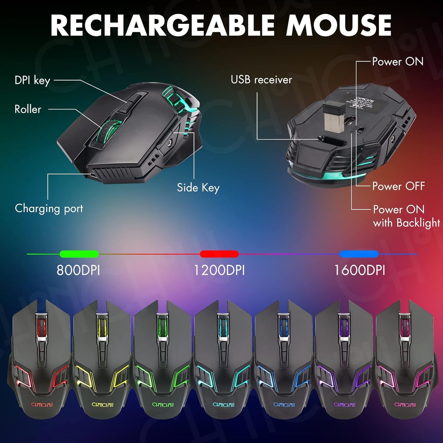 CHONCHOW Wireless Gaming Keyboard and Mouse Combo, Rechargeable 87 Key LED Light Up Keyboard Ergonomic Wireless Gaming Mouse, Backlit Wireless Gaming Mouse and Keyboard for Xbox PS4 PS4 PC Laptop - CHONCHOW