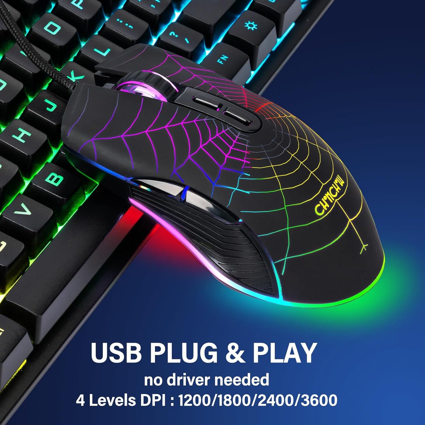 Gaming Keyboard and Mouse for Mac PC PS5 PS4 Xbox One Gamers, RGB Backlit LED Mechanical Feel Keyboard with Multimedia Keys Number Pad, 104 Keys USB Desktop Computer Windows Keyboard - CHONCHOW