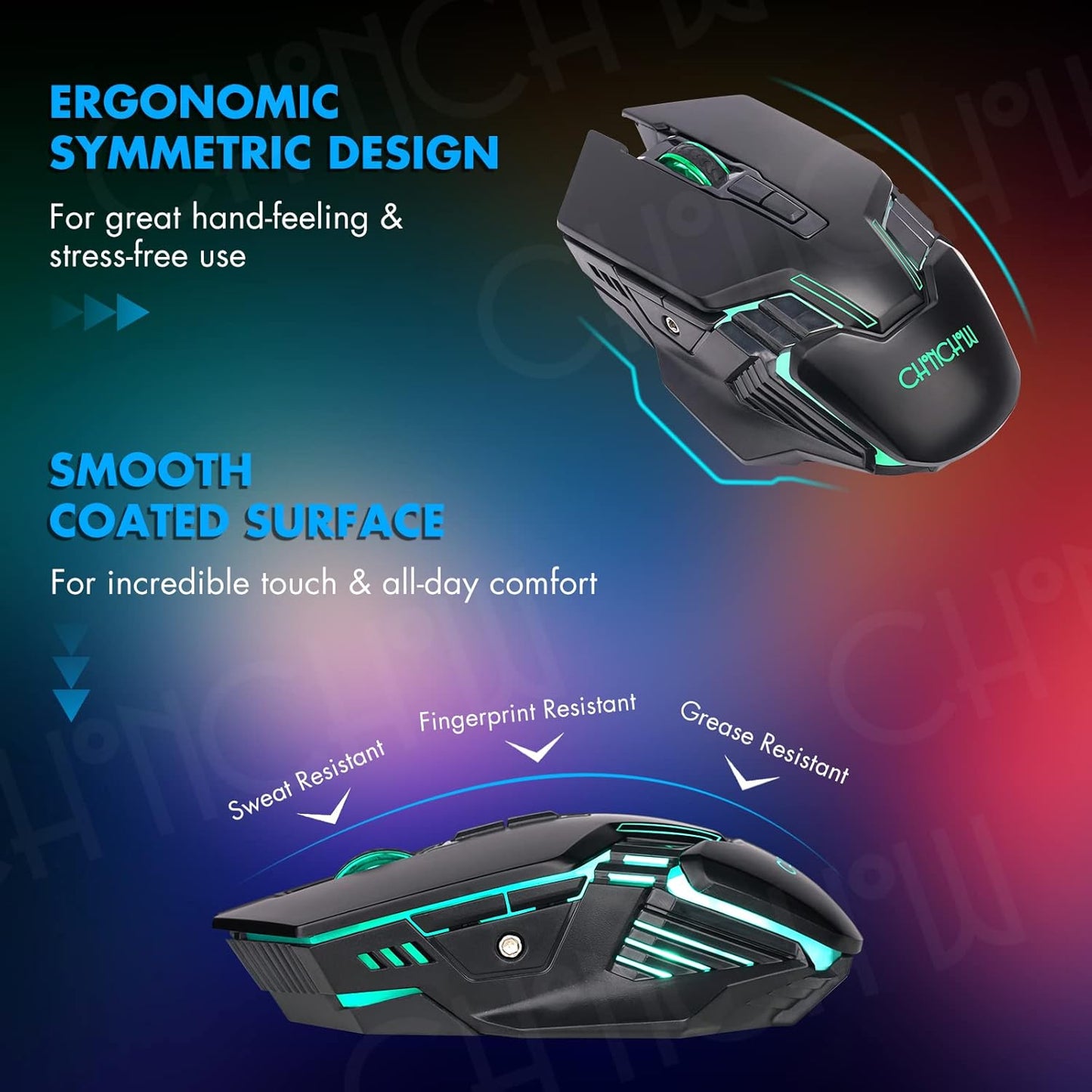 CHONCHOW Wireless Gaming Keyboard and Mouse Combo, Rechargeable 87 Key LED Light Up Keyboard Ergonomic Wireless Gaming Mouse, Backlit Wireless Gaming Mouse and Keyboard for Xbox PS4 PS4 PC Laptop - CHONCHOW