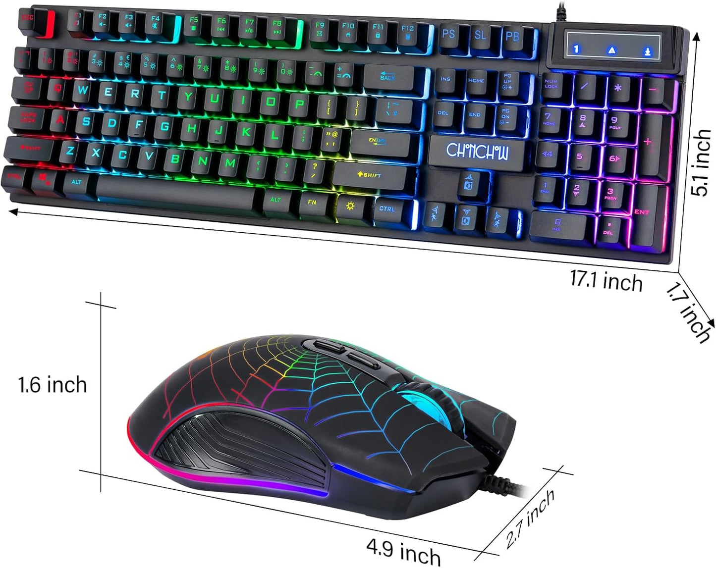 Gaming Keyboard and Mouse for Mac PC PS5 PS4 Xbox One Gamers, RGB Backlit LED Mechanical Feel Keyboard with Multimedia Keys Number Pad, 104 Keys USB Desktop Computer Windows Keyboard - CHONCHOW
