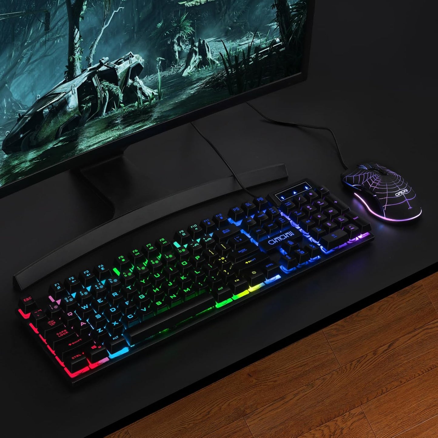 Gaming Keyboard and Mouse for Mac PC PS5 PS4 Xbox One Gamers, RGB Backlit LED Mechanical Feel Keyboard with Multimedia Keys Number Pad, 104 Keys USB Desktop Computer Windows Keyboard - CHONCHOW