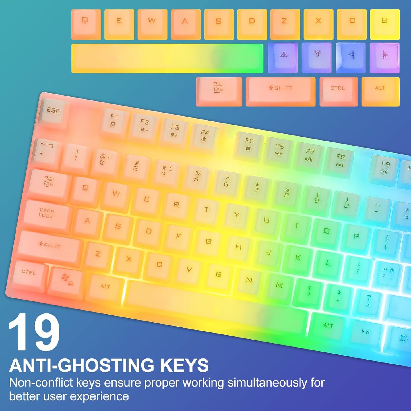 CHONCHOW LED Keyboard and Mouse, 104 Keys Rainbow Backlit Keyboard and 7 Color RGB Mouse, White Gaming Keyboard and Mouse Combo for PC Laptop Xbox PS4 Gamers and Work - CHONCHOW