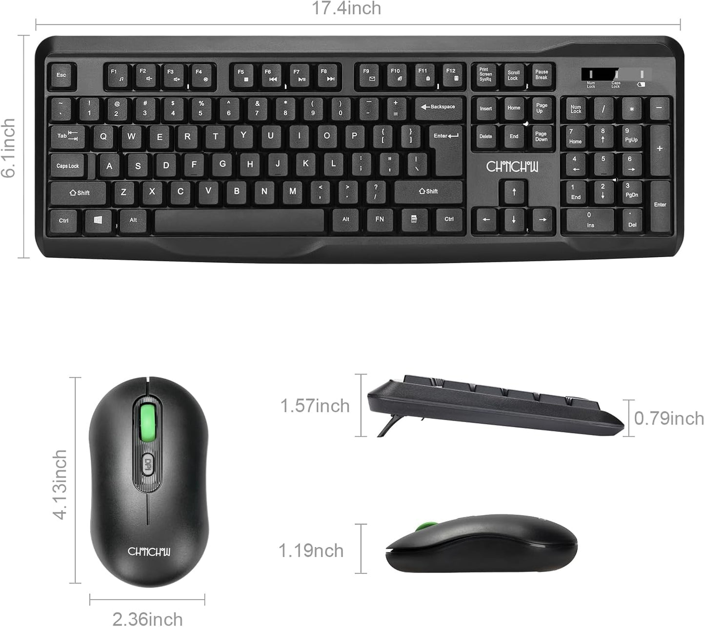 CHONCHOW Wireless Keyboard and Mouse Combo Silent,2.4G Full-Sized Ergonomic USB Cordless Mouse Combo,3 DPI Adjustable,Energy Saving &Long-Life Switch,for Computer/Laptop/Windows/Mac - CHONCHOW