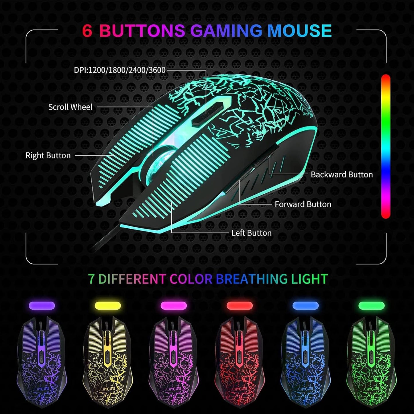 Gaming LED Keyboard Mouse Headset and Mousepad Bundle, CHONCHOW Wired Rainbow LED Light Up Gaming Keyboard Mouse Headset, Value 4 in 1 Gaming Set for Xbox PS4 PS5 PC Laptop Gamer - CHONCHOW