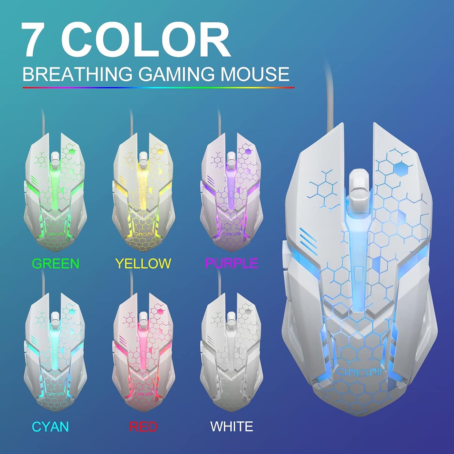 CHONCHOW LED Keyboard and Mouse, 104 Keys Rainbow Backlit Keyboard and 7 Color RGB Mouse, White Gaming Keyboard and Mouse Combo for PC Laptop Xbox PS4 Gamers and Work - CHONCHOW