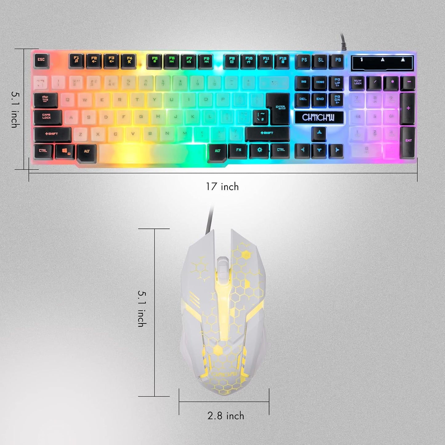 RGB Gaming Keyboard and Mouse Combo-CHONCHOW LED Backlit Wired Keyboard DPI3600 USB Mice with Mechanical Feeling Keys Rainbow Breathing Emitting Character Compatible with PS4, X Box,PC,Laptop - CHONCHOW