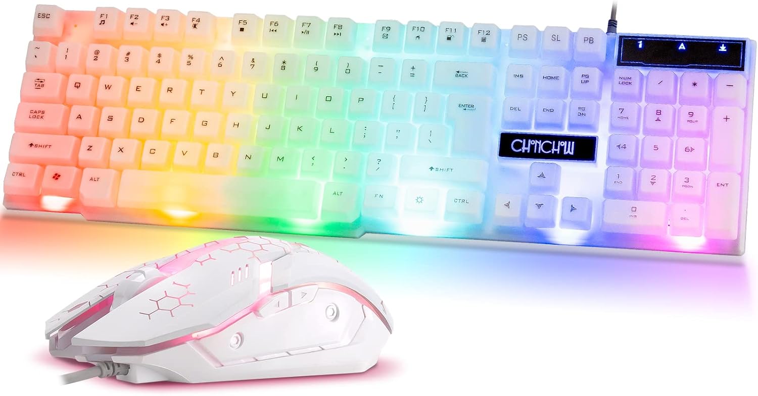 CHONCHOW RGB Gaming Keyboard and Mouse Combo,USB Wired Light Up Keyboa