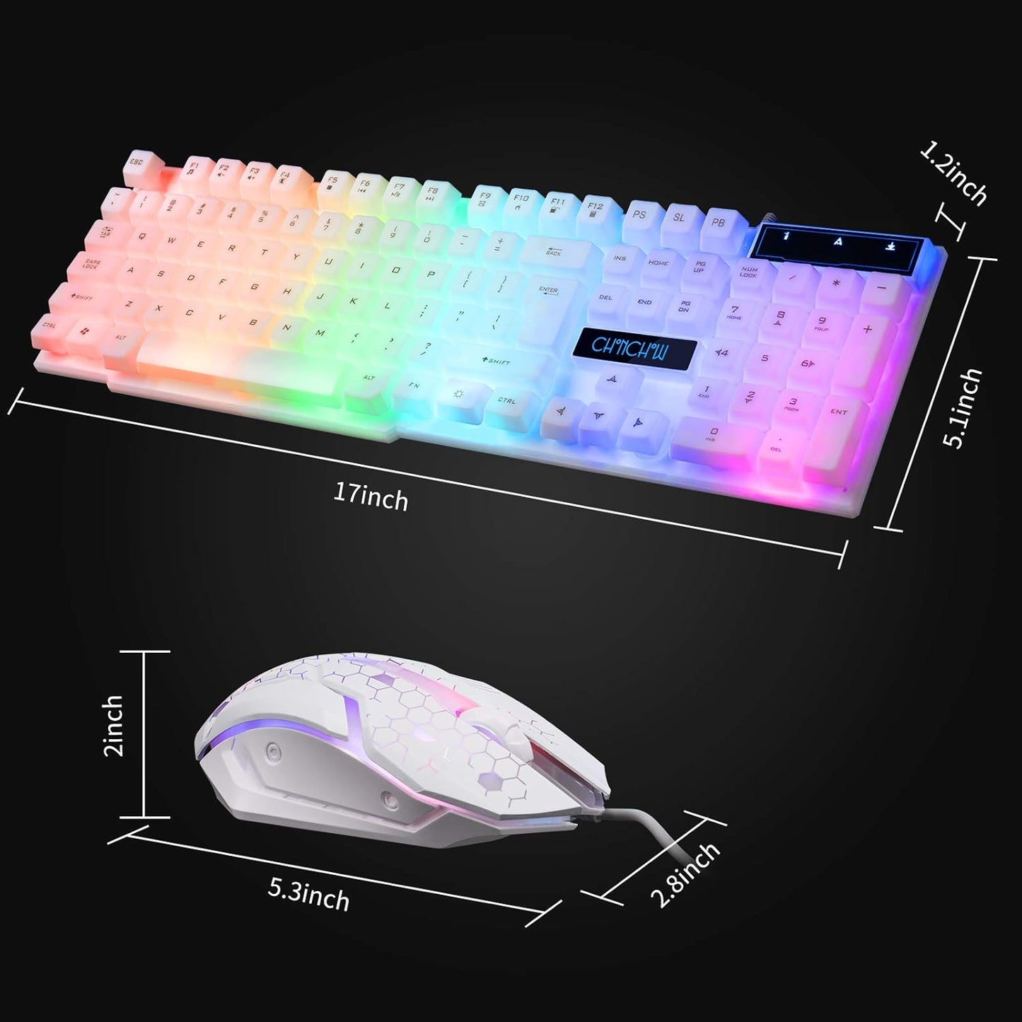 CHONCHOW RGB Gaming Keyboard and Mouse Combo,USB Wired Light Up Keyboard, Rainbow LED Lit Backlight Keyboard Mouse Set for Computer Windows PC PS4 Xbox Laptop iMac Resberry Pi - CHONCHOW