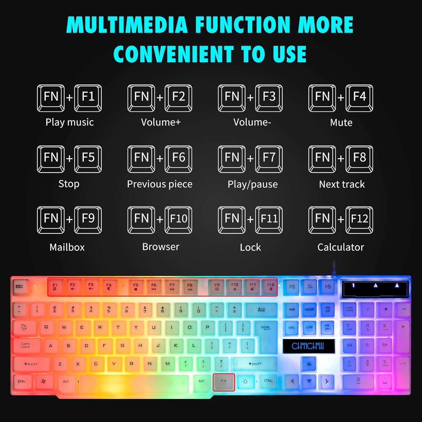 CHONCHOW RGB Gaming Keyboard and Mouse Combo,USB Wired Light Up Keyboard, Rainbow LED Lit Backlight Keyboard Mouse Set for Computer Windows PC PS4 Xbox Laptop iMac Resberry Pi - CHONCHOW