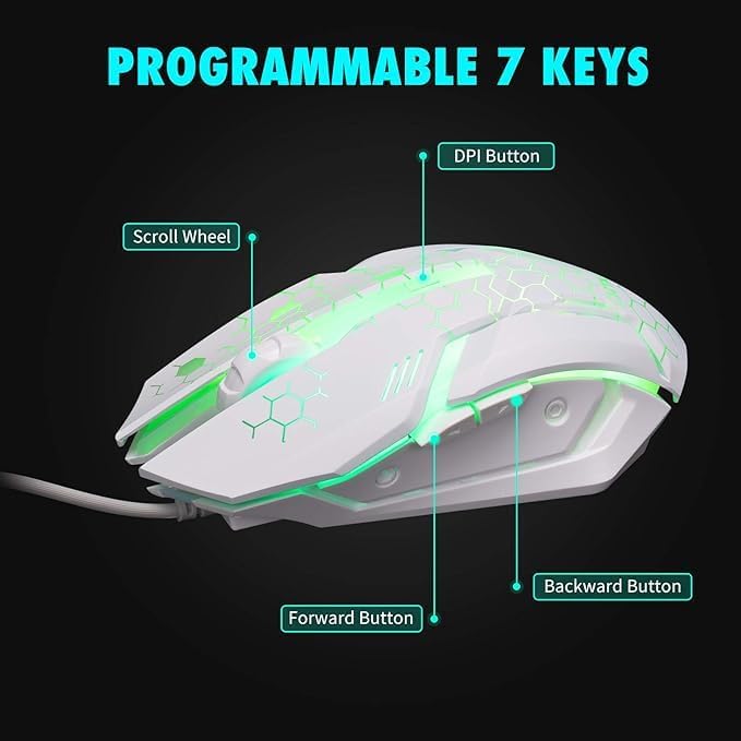 CHONCHOW LED Keyboard and Mouse, 104 Keys Rainbow Backlit Keyboard and 7 Color RGB Mouse, White Gaming Keyboard and Mouse Combo for PC Laptop Xbox PS4 Gamers and Work - CHONCHOW