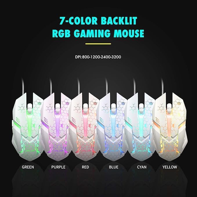 CHONCHOW LED Keyboard and Mouse, 104 Keys Rainbow Backlit Keyboard and 7 Color RGB Mouse, White Gaming Keyboard and Mouse Combo for PC Laptop Xbox PS4 Gamers and Work - CHONCHOW