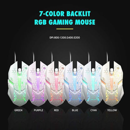 CHONCHOW LED Keyboard and Mouse, 104 Keys Rainbow Backlit Keyboard and 7 Color RGB Mouse, White Gaming Keyboard and Mouse Combo for PC Laptop Xbox PS4 Gamers and Work - CHONCHOW